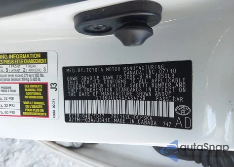 2010 Toyota Corolla S z USA, uszkodzony, nr VIN 2T1BU4EE5AC454728